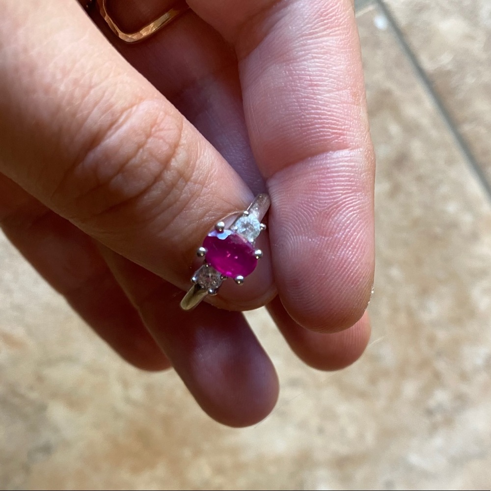 Silver gemstone & diamond ring